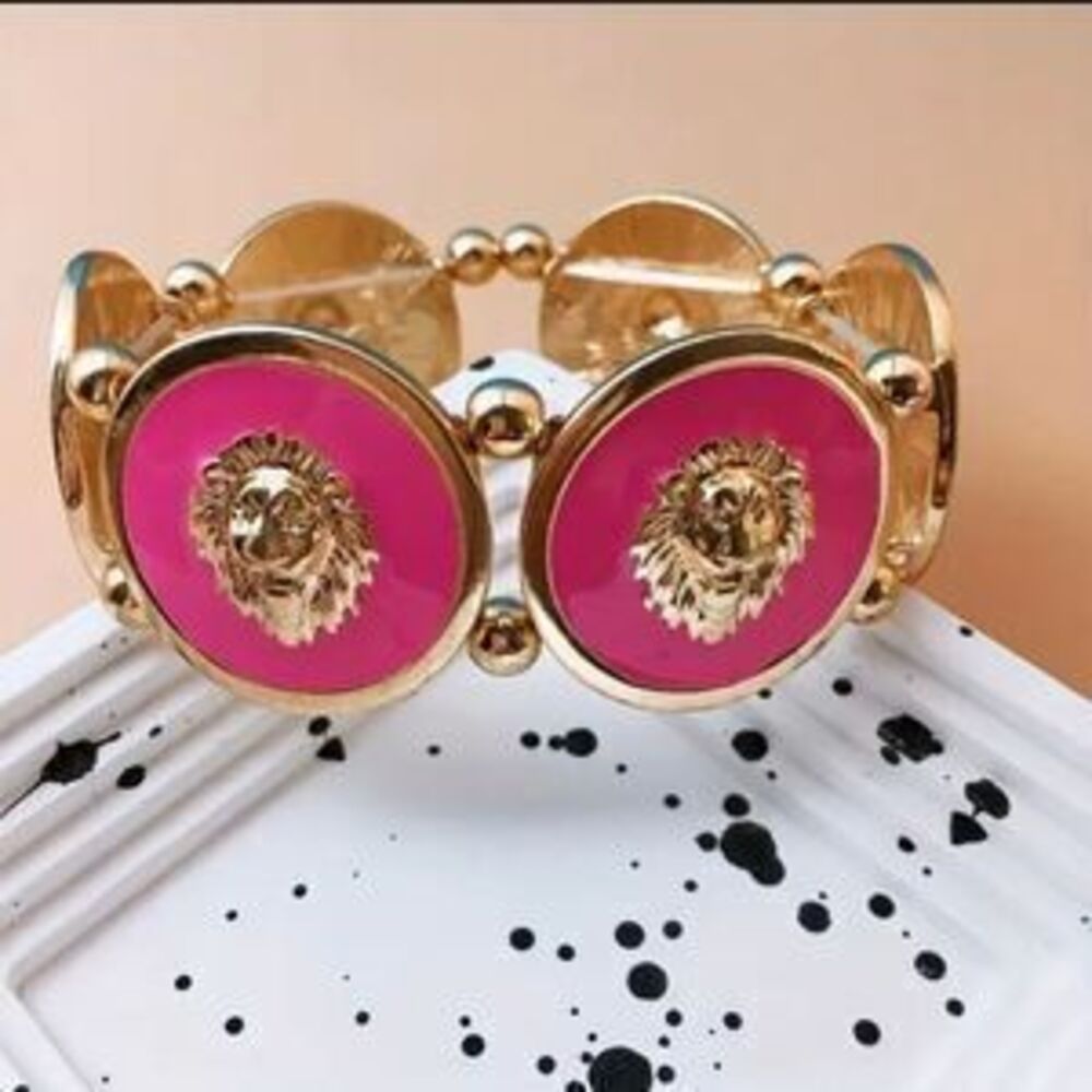 Designer Inspired Pink and Gold Lion Bracelet